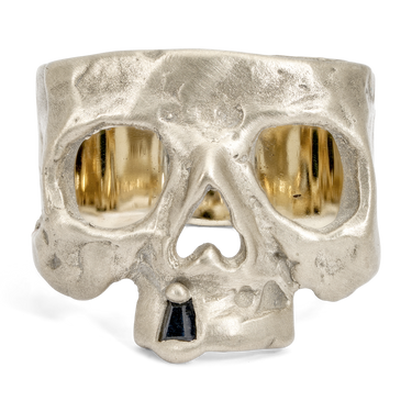 Black Snaggletooth Skull Ring in White - Made to Order